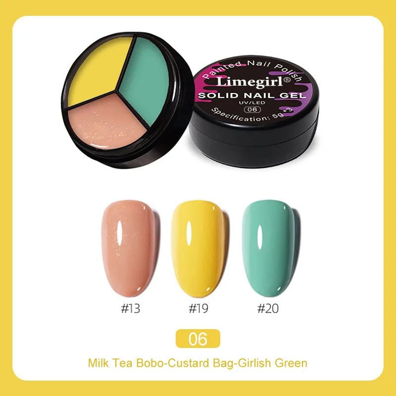 LIMEGIRL Solid Nail Art Gel Polish 15g 3 Colors Cream Soft Gel Polish for Nail Art Beginner DIY Design  Home/Salon Manicure Gift
