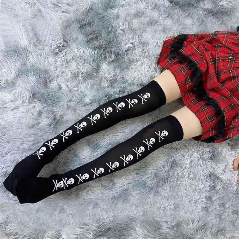 Skull Bat Spider Gothic Dark Long Stockings Women Spider Harajuku Emo Alternative Tights Lingerie Skin Thigh High Garters Hosiery - Premium socks from Lizard Vigilante - Just $18.88! Shop now at Lizard Vigilante