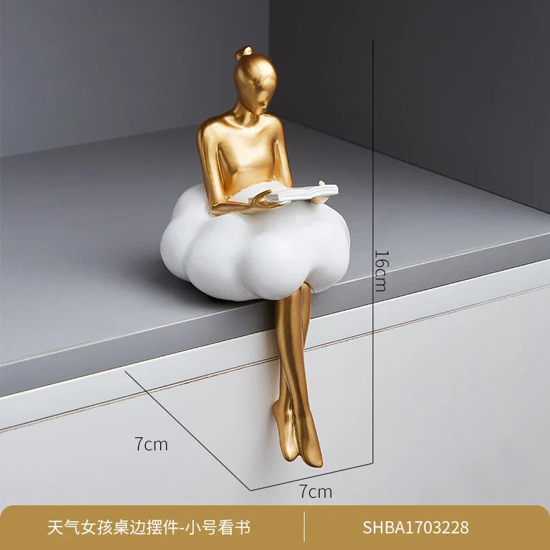 Sitting ballet girl art Golden sculpture Sitting posture ornament home accessories Statuettes Figurines office decor Statues