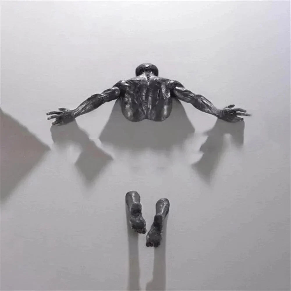 Imitation Copper Wall Decor Abstract Character Resin Rock Climbing Man Statue Sculpture Background Wall Art 3D Through Wall