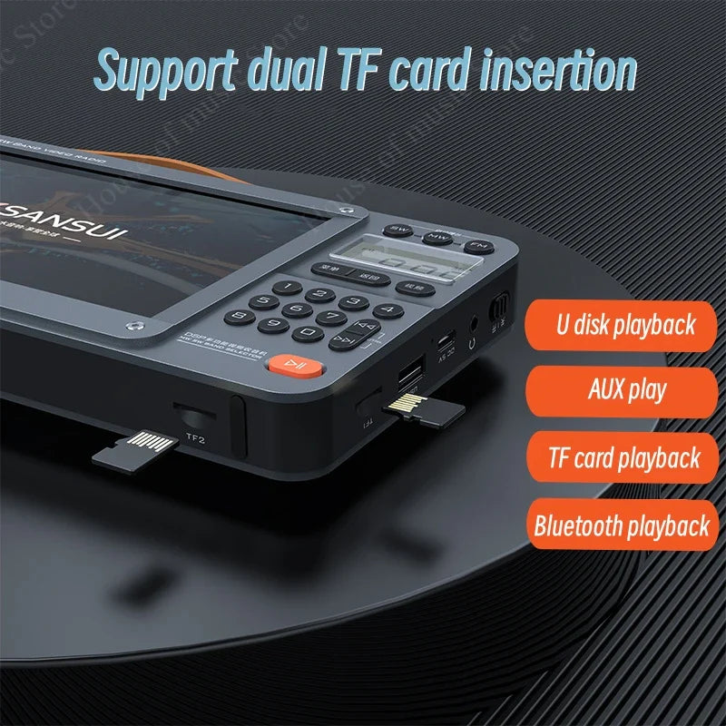 SANSUI Wireless Bluetooth Speakers Home Full-band Radio LED HD Video Player Portable MP4 Walkman Built-in Rechargeable Battery