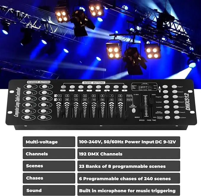 Fieryzeal 192 DMX Controller DJ Equipment DMX 512 Console Stage Lighting DJ Control For LED Par Moving Head Light Spotlights - Premium  from Lizard Vigilante - Just $44.99! Shop now at Lizard Vigilante