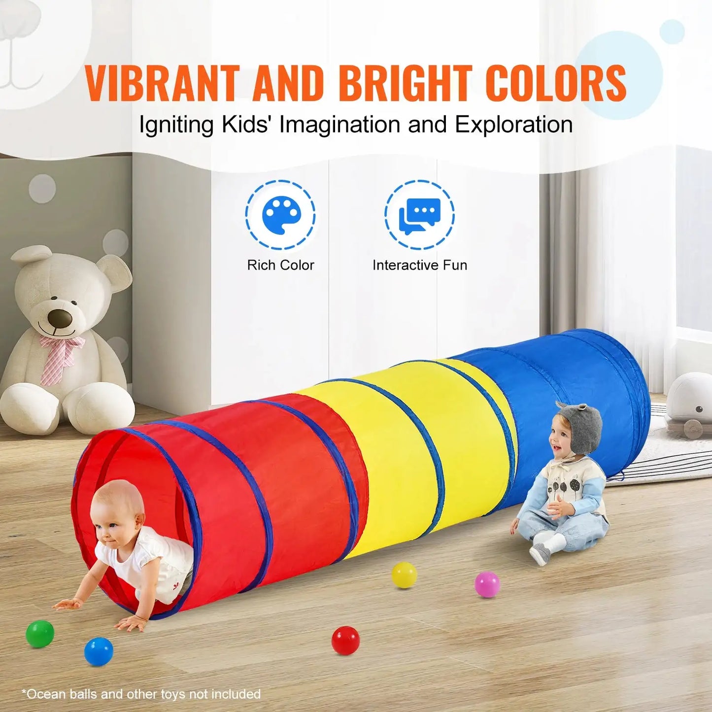 VEVOR Kids Play Tunnel Tent for Toddlers Collapsible Gift for Boy and Girl Play Tunnel Indoor and Outdoor Game Red/Yellow/Blue