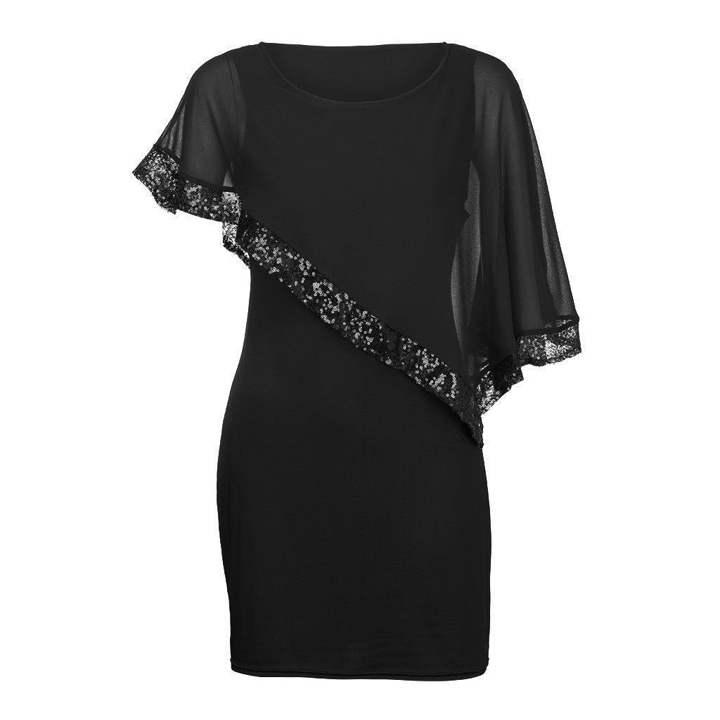 Elegant Sequined Plus Size Dresses for Women Sexy Off Shoulder Overlay Asymmetric Chiffon Party Dresses Formal Wedding Vestidos - Premium  from Lizard Vigilante - Just $11.99! Shop now at Lizard Vigilante