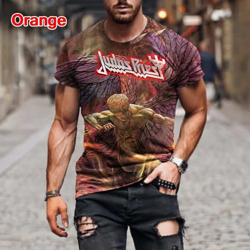 Fashion Hip Hop Rock Judas Priest Band 3D Printed T shirts For Men Casual Street Trend Short Sleeve T-shirt Large Size Clothing - Premium T-shirt from Lizard Vigilante - Just $23.99! Shop now at Lizard Vigilante