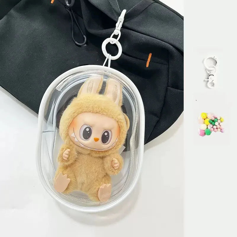 Labubu Protect Case 15cm Labubu Sitting Party Cotton Doll Shoulder Pain Bag PVC Storage Bag Labubu Walk Bag Dustproof