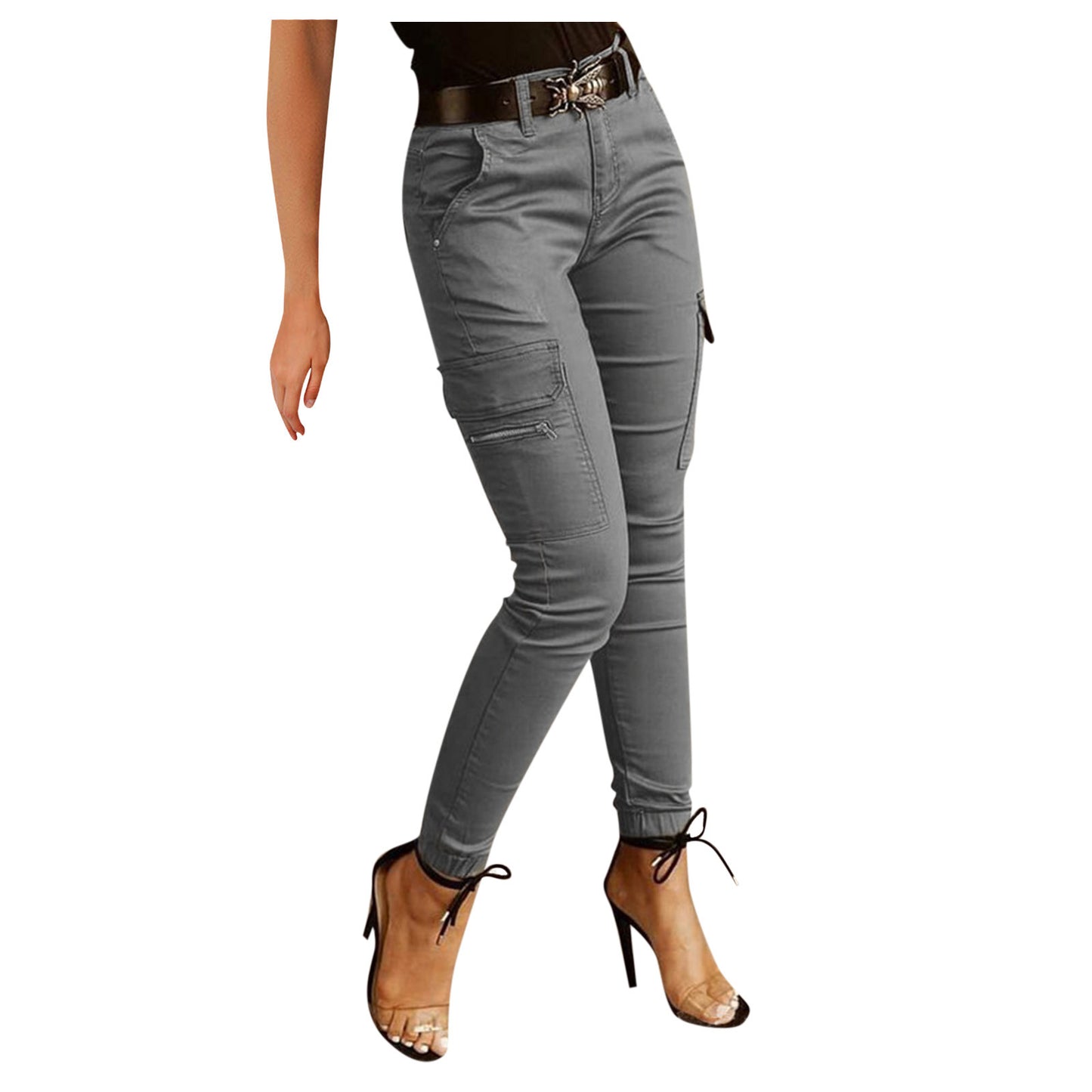 Women's Plus Size High-Waist Cargo Pants – Solid Zipper Pocket Design, Full-Length Casual Wide-Leg Pants for Everyday Comfort - Premium cargo pants from Lizard Vigilante - Just $38.88! Shop now at Lizard Vigilante