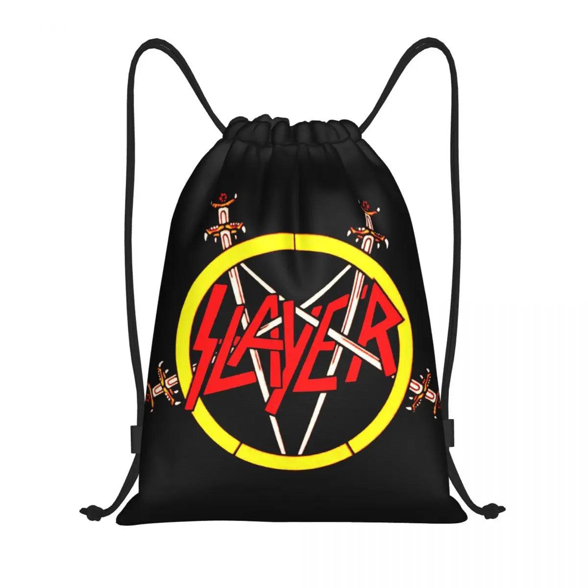 Heavy Metal Rock Slayers Logo Drawstring Bags Women Men Portable Sports Gym Sackpack Thrash Band Shopping Backpacks - Lizard Vigilante