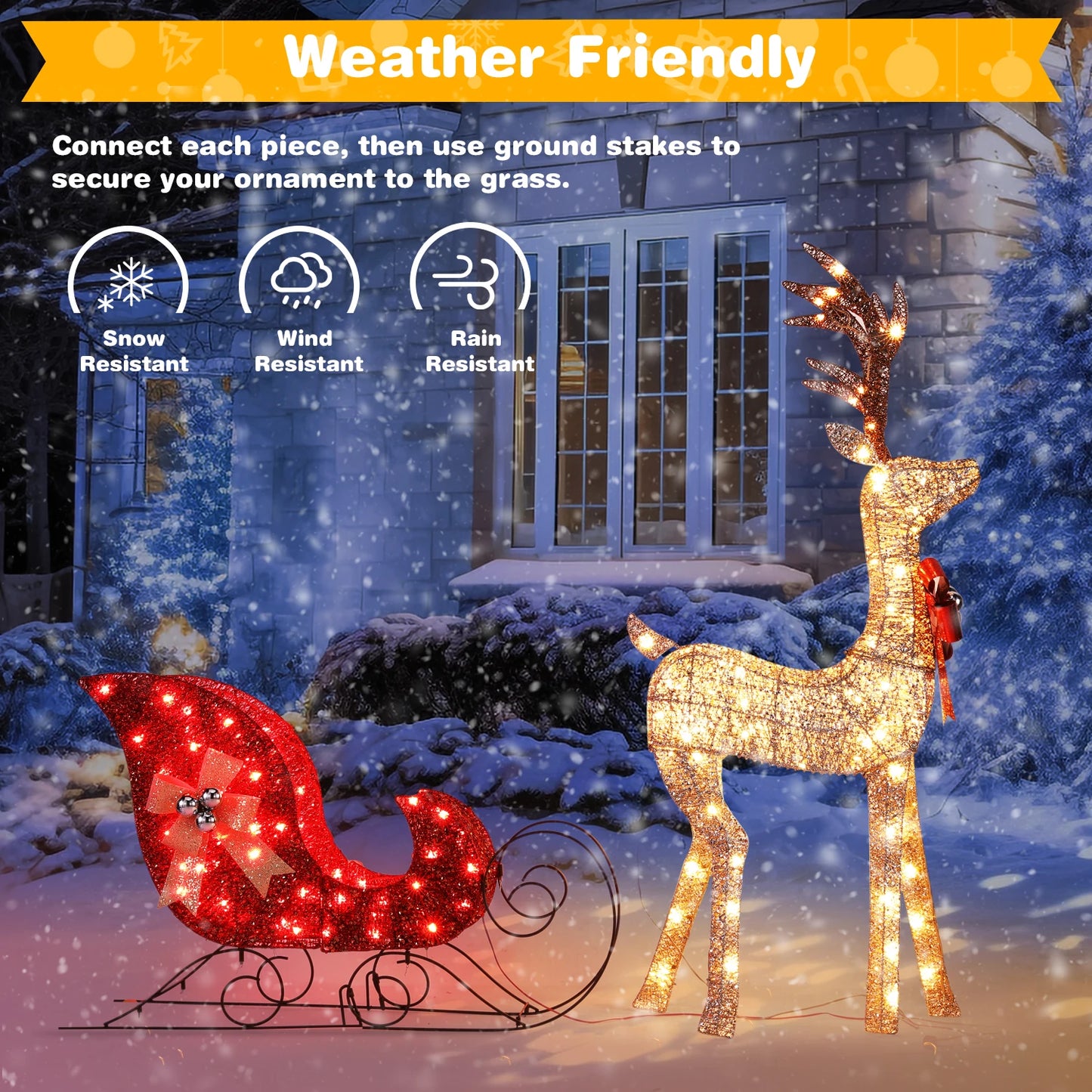 Indoor Outdoor Large Lighted Christmas Deer Family Set Front Yard Porch Holiday Decoration with 160/210 Warm White LED Lights - Premium  from Lizard Vigilante - Just $138.99! Shop now at Lizard Vigilante