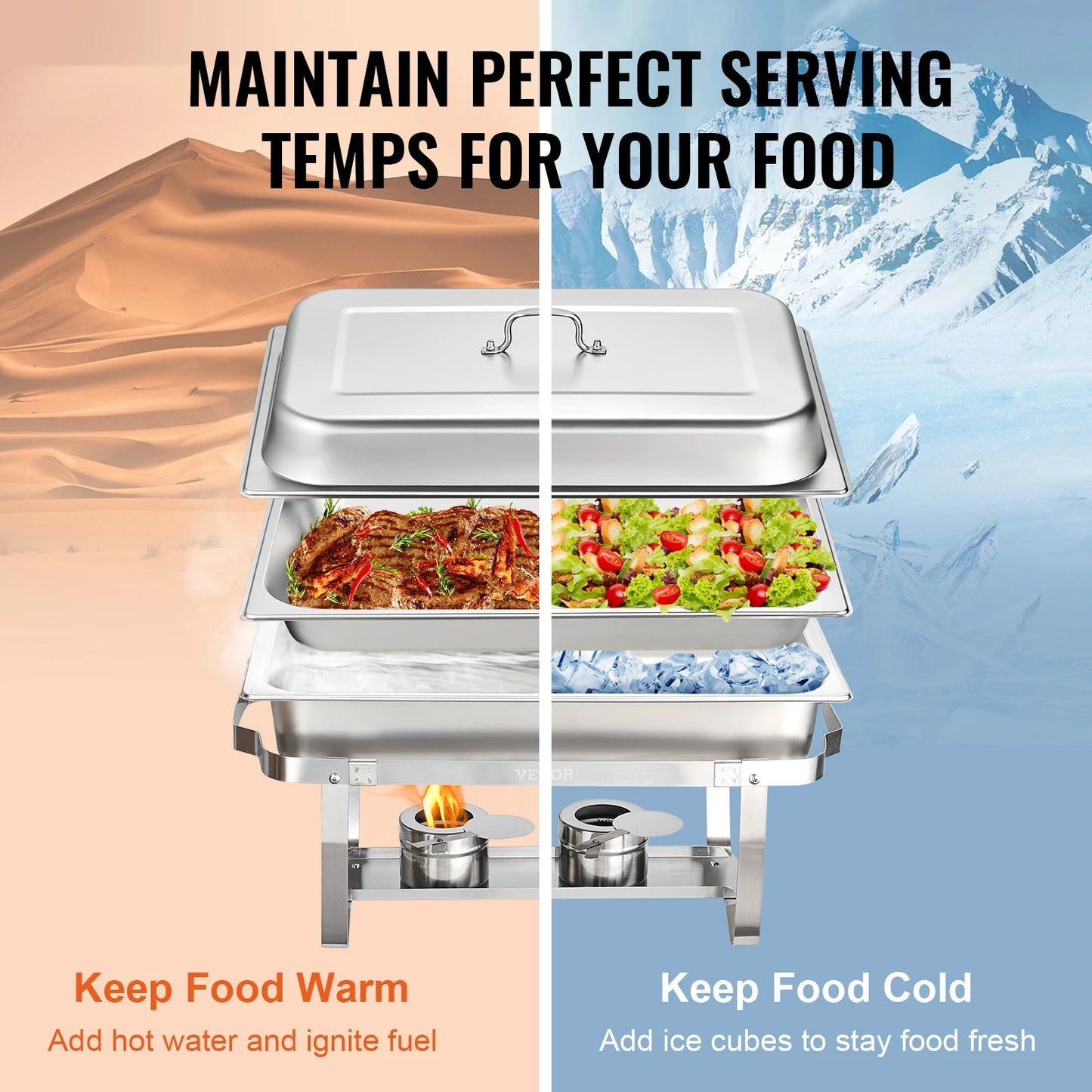 VEVOR 2/4/6 Packs 8QT Rectangle Chafing Dish w/ Full Size Pans Buffet Catering Warmer Server Folding Stand Fuel Holder Tray - Premium  from Lizard Vigilante - Just $143.99! Shop now at Lizard Vigilante