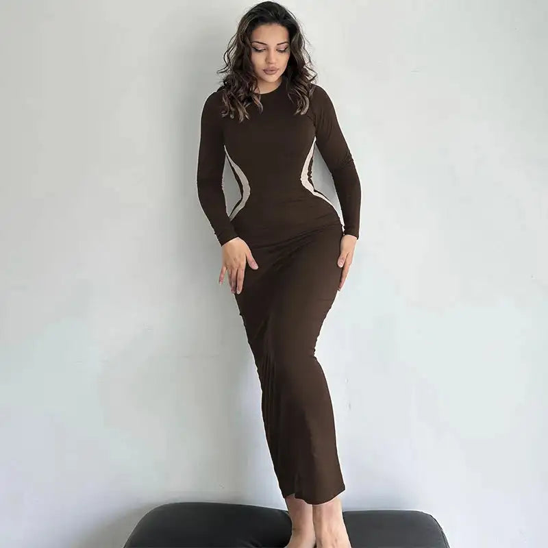 Hawthaw Women 2023 Autumn Winter Long Sleeve Party Club Streetwear Bodycon Black Long Dress Wholesale Items For Business