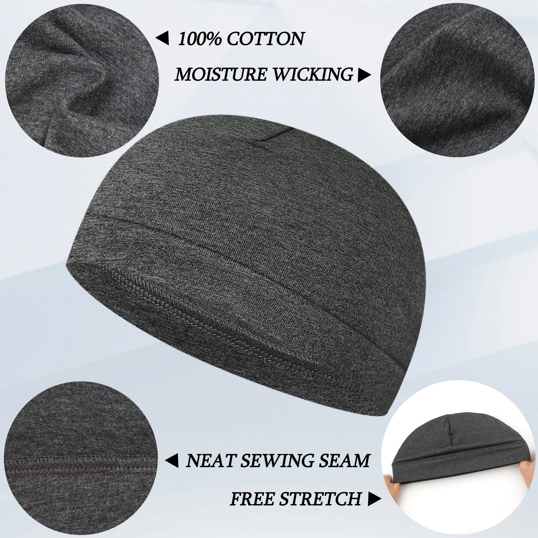 Unisex Cotton Skull Caps Lightweight Beanie Sleep Hats Sweat Wicking Cycling Running Hat Helmet Liner - Premium  from Lizard Vigilante - Just $18.99! Shop now at Lizard Vigilante