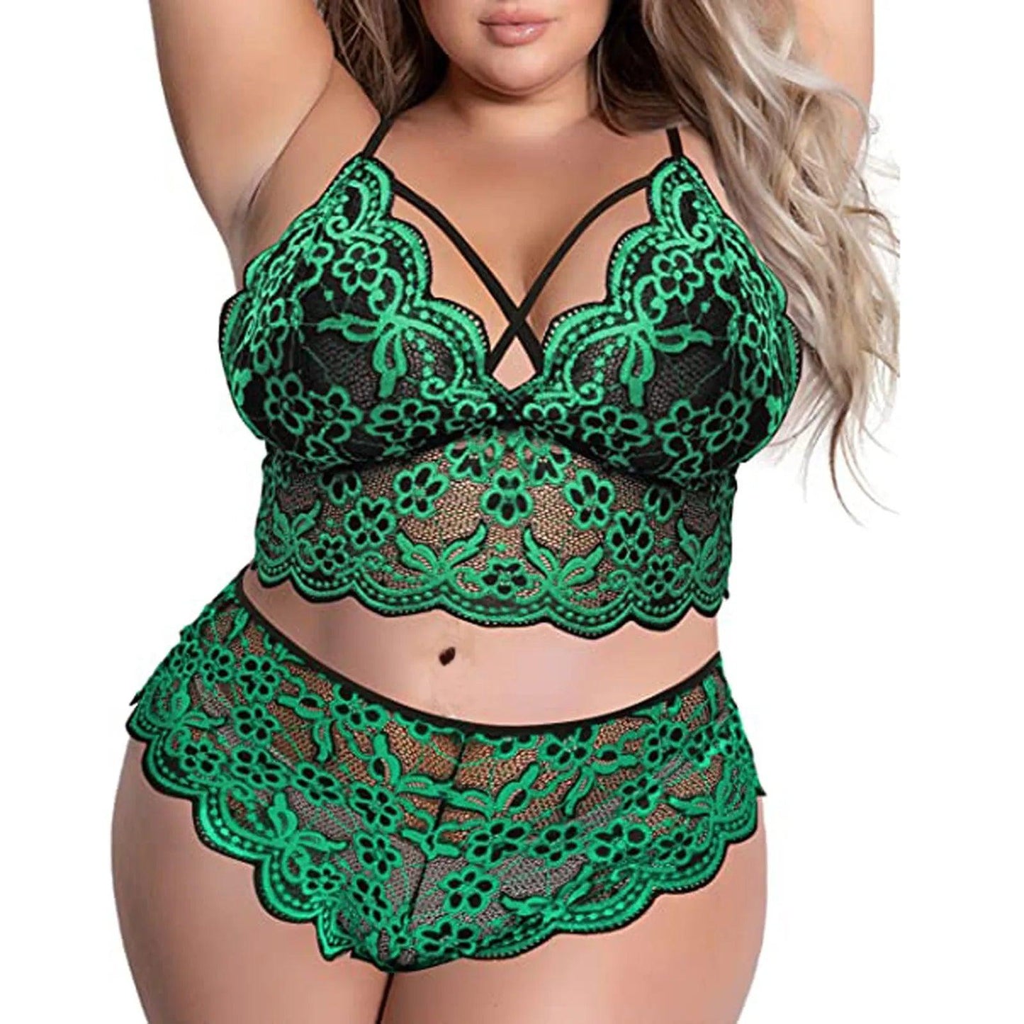 Plus Size Bra 2 Pieces Sets Lingerie Women Lace Embroidery Bra & Brief Sets Underwear Sensual Sleepwear Pajamas Exotic Set 4XL - Lizard Vigilante