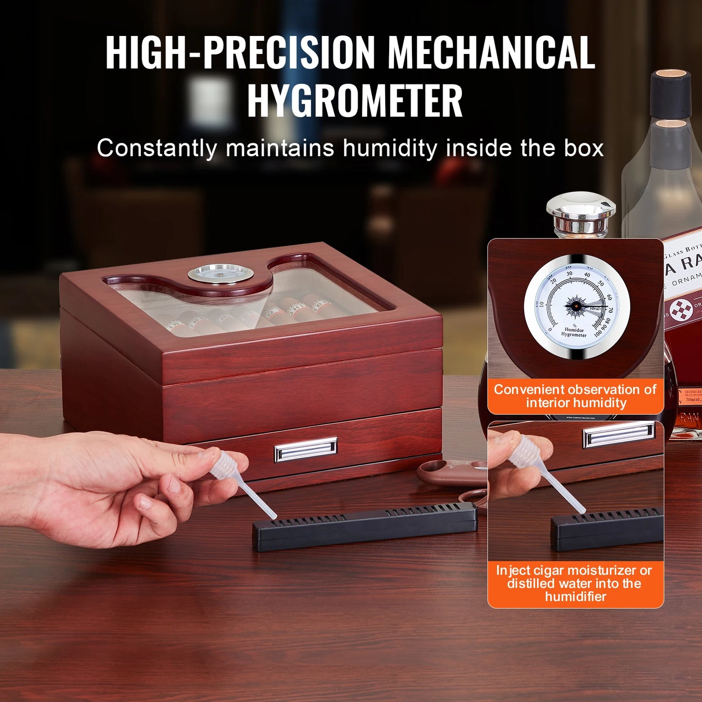 VEVOR Cigar Humidor Glass Top Cigar Humidor Box Handmade Spanish Cedar Wood Cigar Desktop Box Cigar Storage Case with Hygrometer - Premium  from Lizard Vigilante - Just $95.99! Shop now at Lizard Vigilante