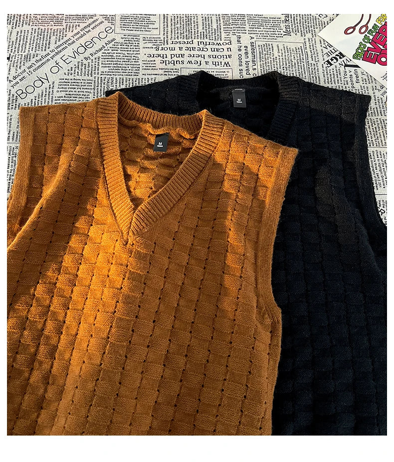 “GRUNGEWEAVE 666” Vintage Knit Vest – Jacquard Check Pattern Sleeveless V-Neck Armor for Off-Stage Legends & Louder Lives - Premium vest from dsers - Just $47.99! Shop now at Lizard Vigilante