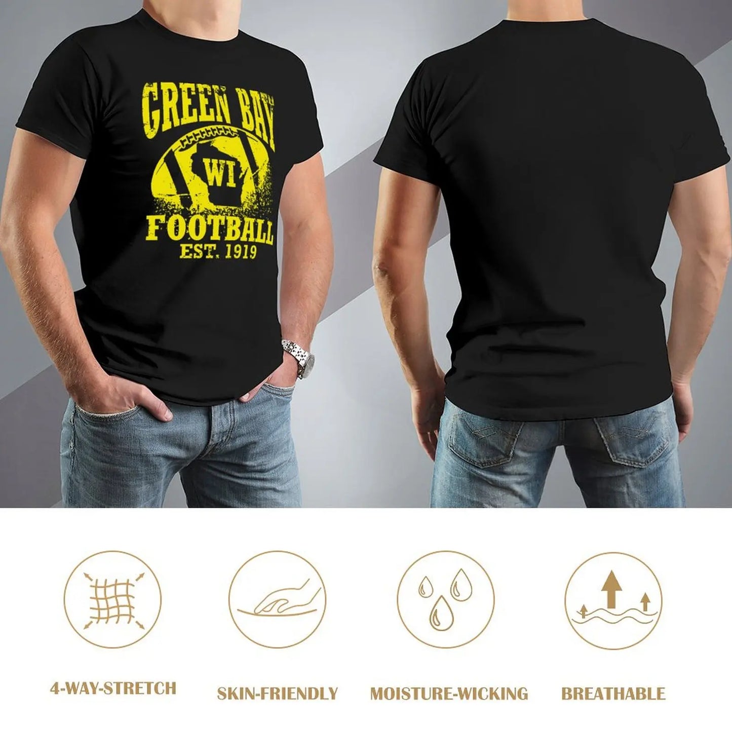 Vintage Green Bay Football Graphic T-Shirt for Men – Casual Retro Style Tee - Premium T-Shirts from Lizard Vigilante - Just $24.88! Shop now at Lizard Vigilante