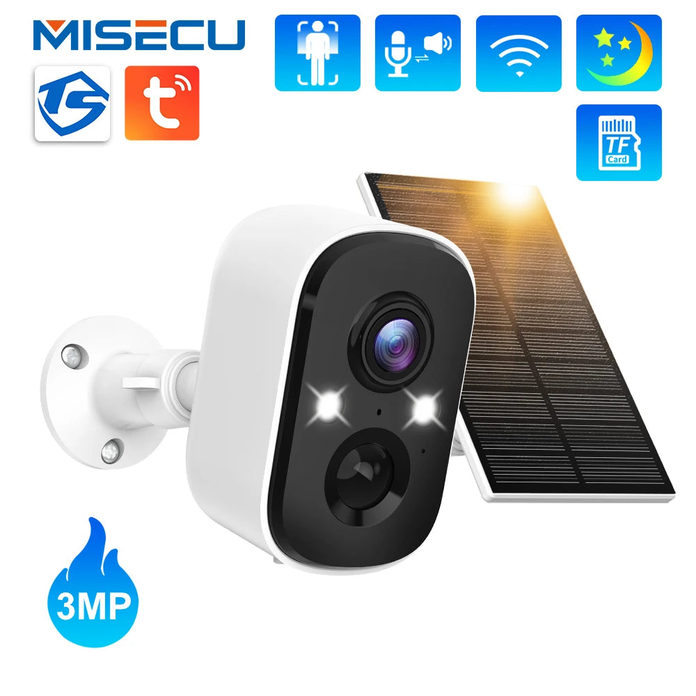 MISECU Tuya 3MP WIFI Security Battery Camera with Solar Panel Wireless Outdoor Human Detect Surveillance IP Camera Color Night - Lizard Vigilante
