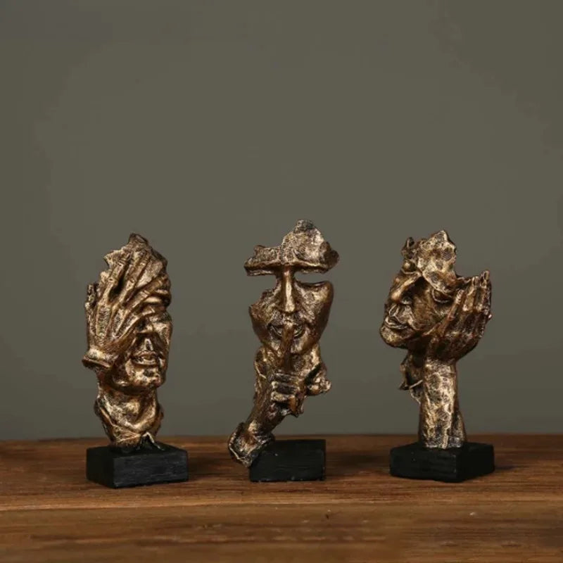 New Creative Abstract Silence Is Gold Abstract Figurine Resin Hand Face Men Statue Sculpture Home Office Living Room Desk Decor