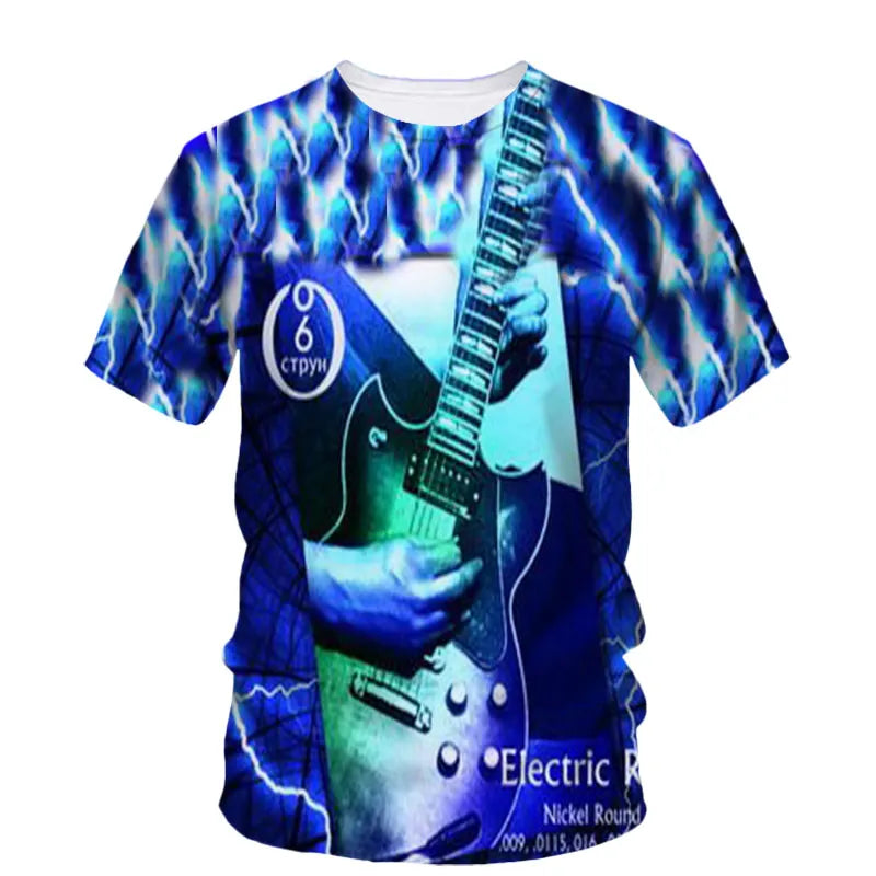 Fashion Trend Rock Music Guitar Boy Fashion Brand Creative 3d Printed Round Neck Shirt Short Sleeve T-Shirt Plus Size Clothing - Premium guitar shirt from Lizard Vigilante - Just $23.99! Shop now at Lizard Vigilante