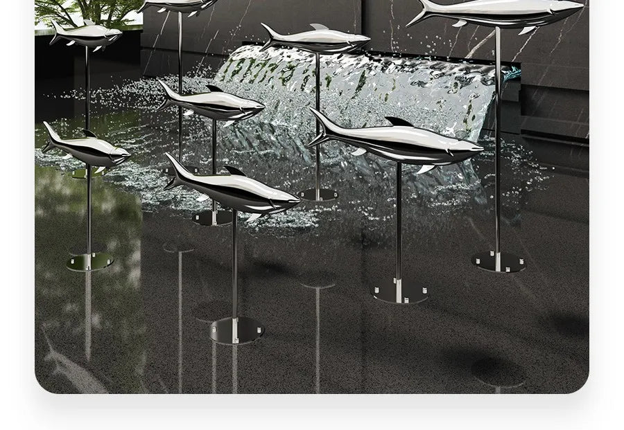 Stainless steel fish sculpture, outdoor lawn, pool, landscape decoration, mirror, crafts