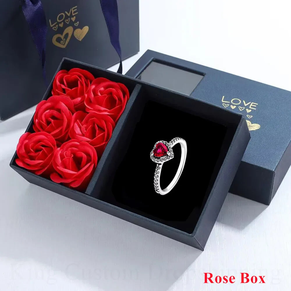 New Colored Crystal 925 Sterling Silver Ring Exquisite Women Shiny Heart Series Simple Ring Valentine's Day Gift for Lovers