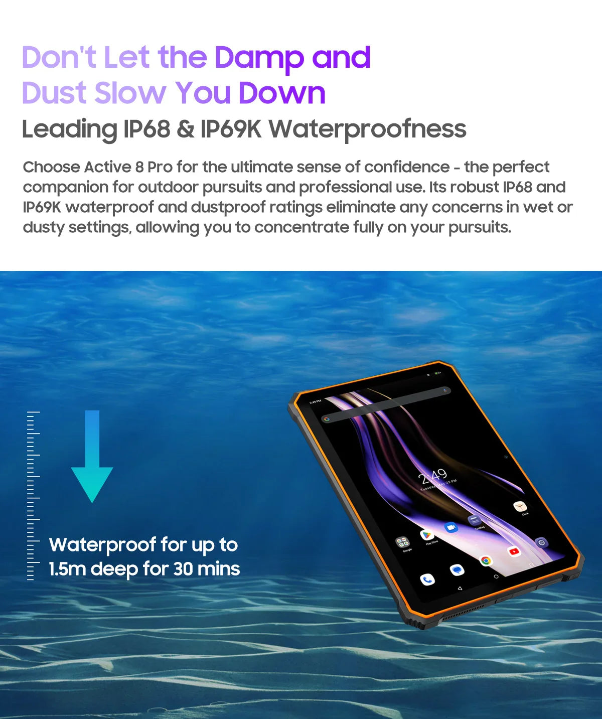 Blackview Active 8 Pro 16GB 256GB Tablet PC 22000mAh Battery Android 13 10.36" inch 2.4K Display 16MP+ 48MP Camera Rugged Tablet