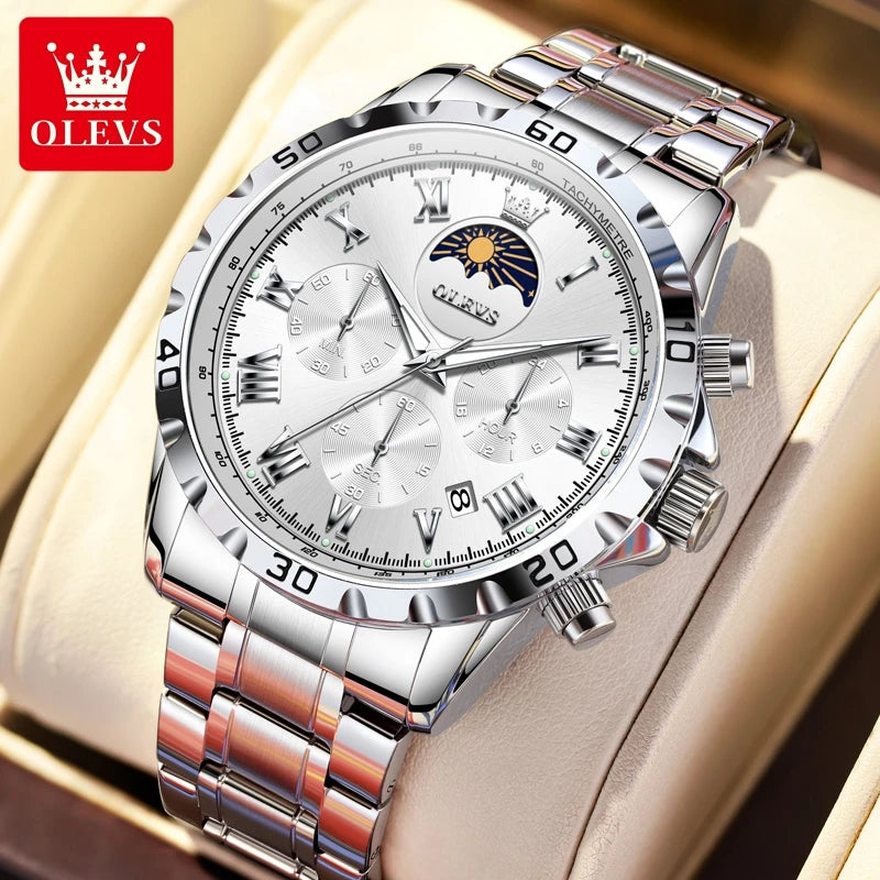 OLEVS Men's Luxury Moon Phase Skeleton Watch – Luminous Quartz Wristwatch with Complete Calendar - Premium wristwatch from Lizard Vigilante - Just $47.99! Shop now at Lizard Vigilante