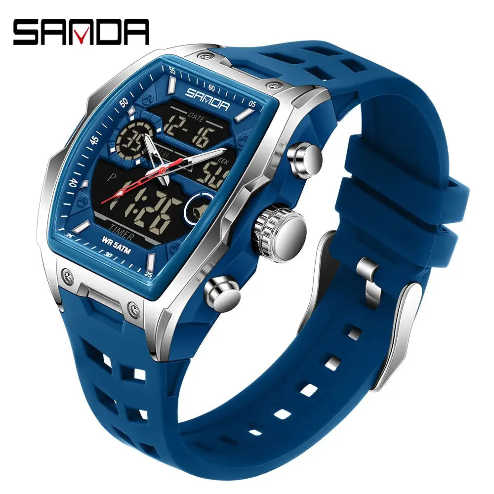 SANDA Men Electronic Watch Big Dial Sports LED Analog Digital Chronograph Military Dual Display Man Wristwatch relogio masculino