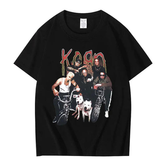 90s American Rock Band Korn T Shirt Metal Gothic Corn Men Women Vintage Oversized T-shirt Streetwear Summer Short Sleeve T Shirts - Lizard Vigilante