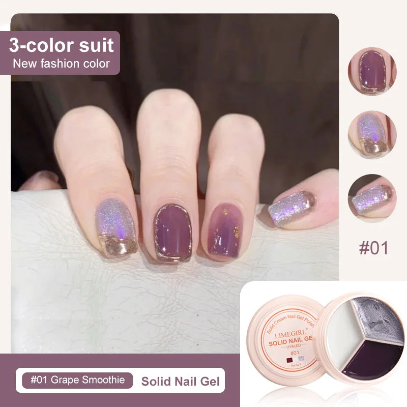 LIMEGIRL Solid Nail Art Gel Polish 15g 3 Colors Cream Soft Gel Polish for Nail Art Beginner DIY Design  Home/Salon Manicure Gift