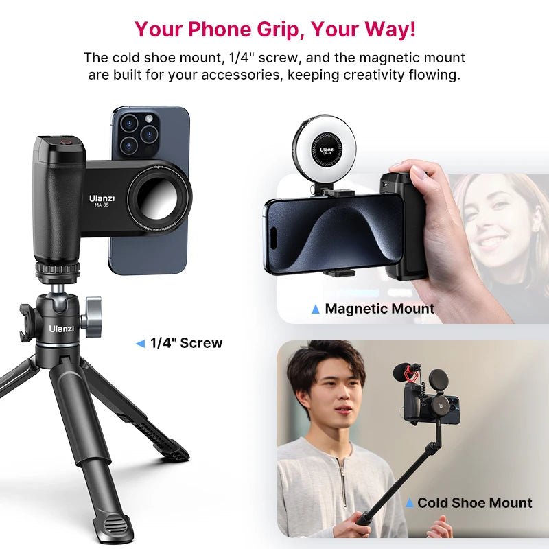 Ulanzi MA35 MagSafe Bluetooth Smartphone Camera Handle Grip – Pro-Level Stabilizer with Vertical & Horizontal Shooting, Selfie Shutter for Mobile Photography - Premium camera grip from Lizard Vigilante - Just $31.99! Shop now at Lizard Vigilante