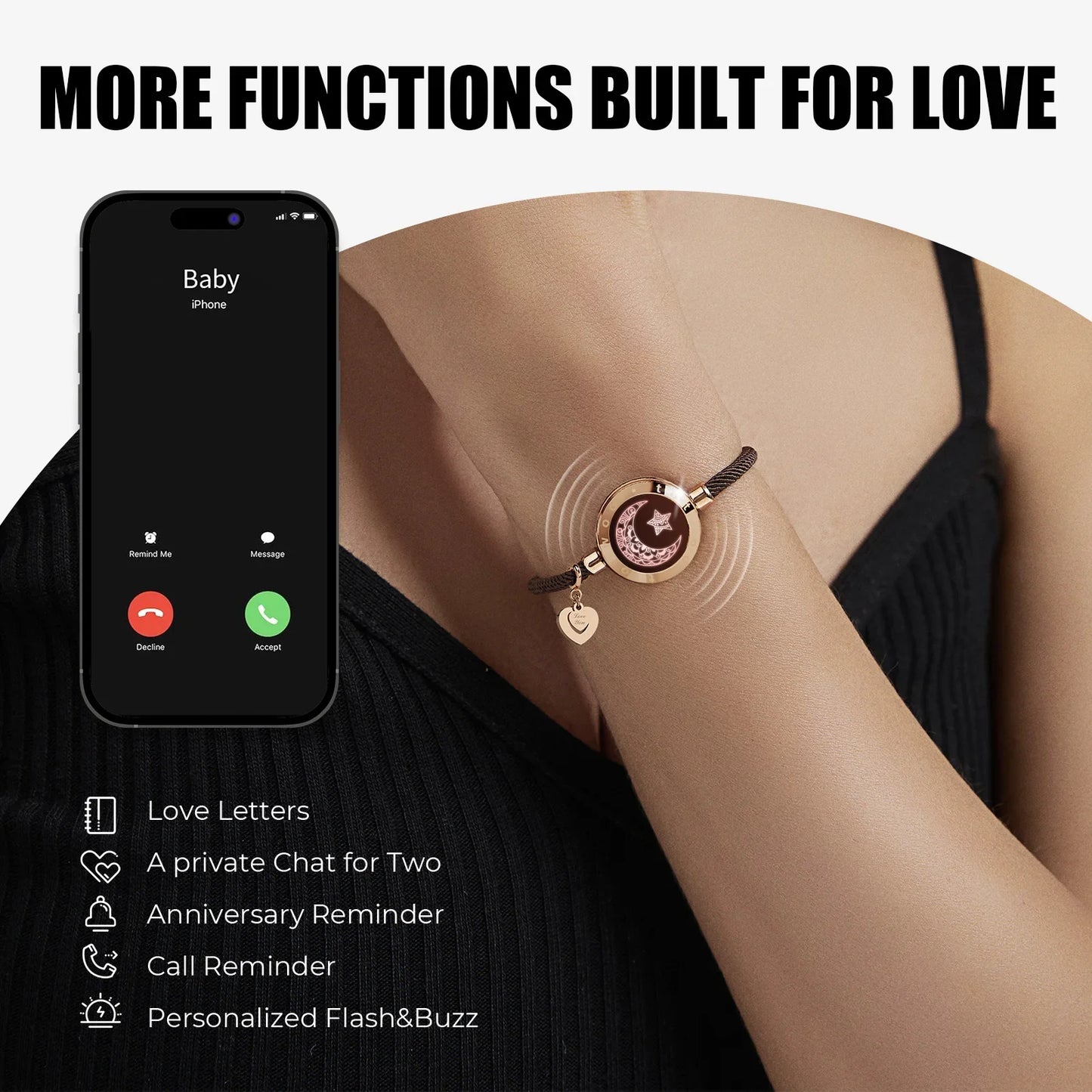TOTWOO Touch Single Bracelet - Long Distance Touch Bracelet Light up and Vibration Relationship Love Baracelet Smart Jewelry