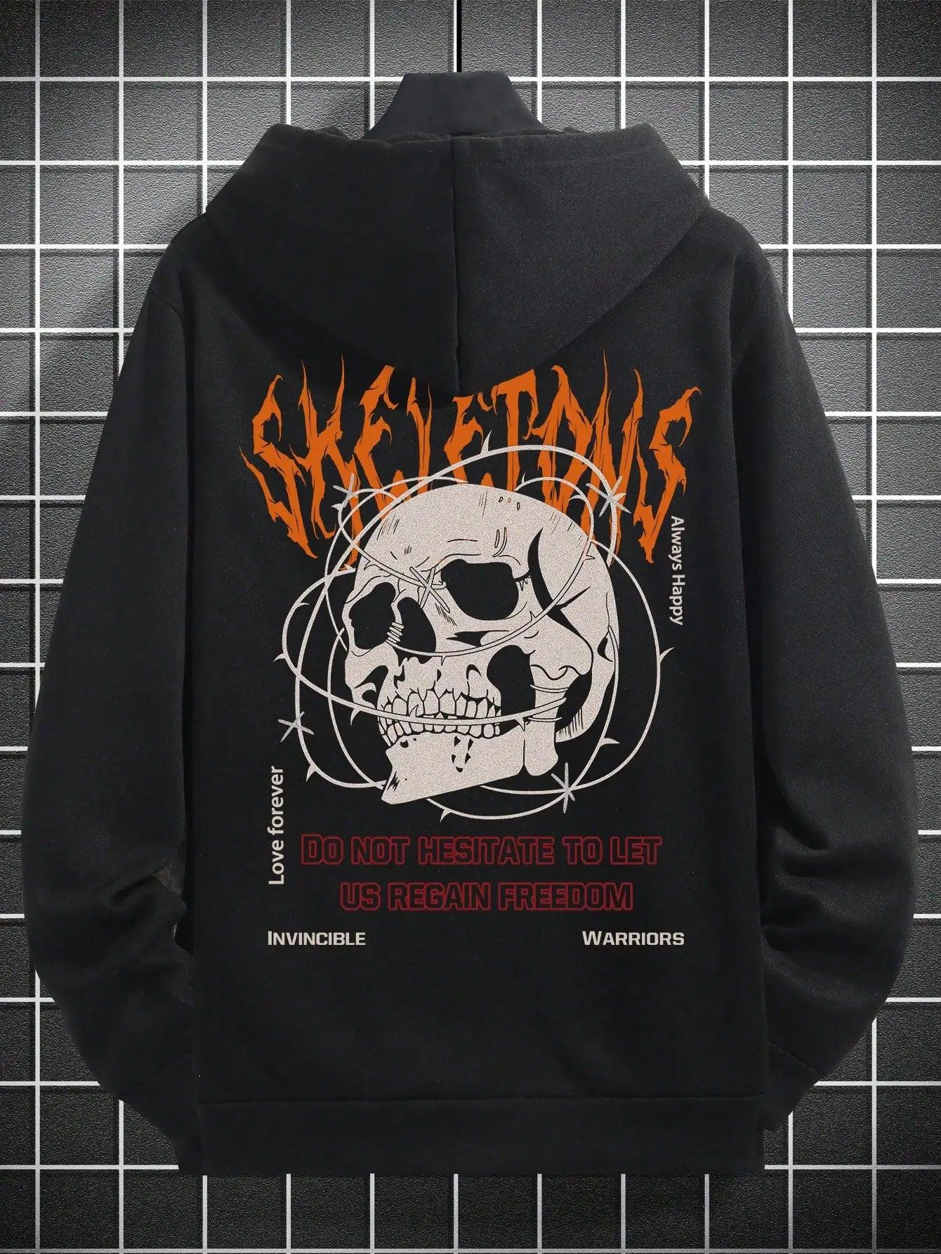 Skeletons Entangled In Thorns Printed Streetwear Men Cartoons Creative Hoodie Crewneck Fashion Pullover Loose Pocket Man Hoody - Lizard Vigilante