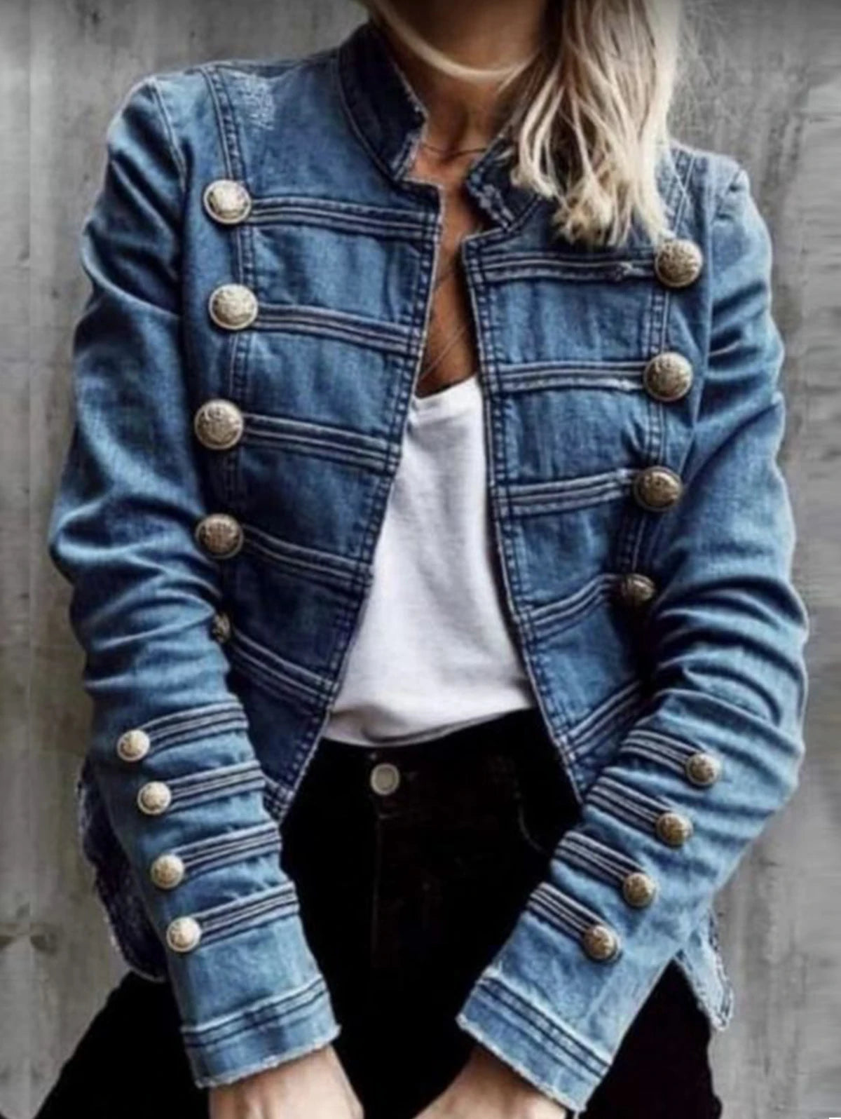 Vintage Commuter Denim Coat for Women | Slim Fit | Double-Breasted | Autumn 2024 European American Fashion - Premium jacket from Lizard Vigilante - Just $44.88! Shop now at Lizard Vigilante