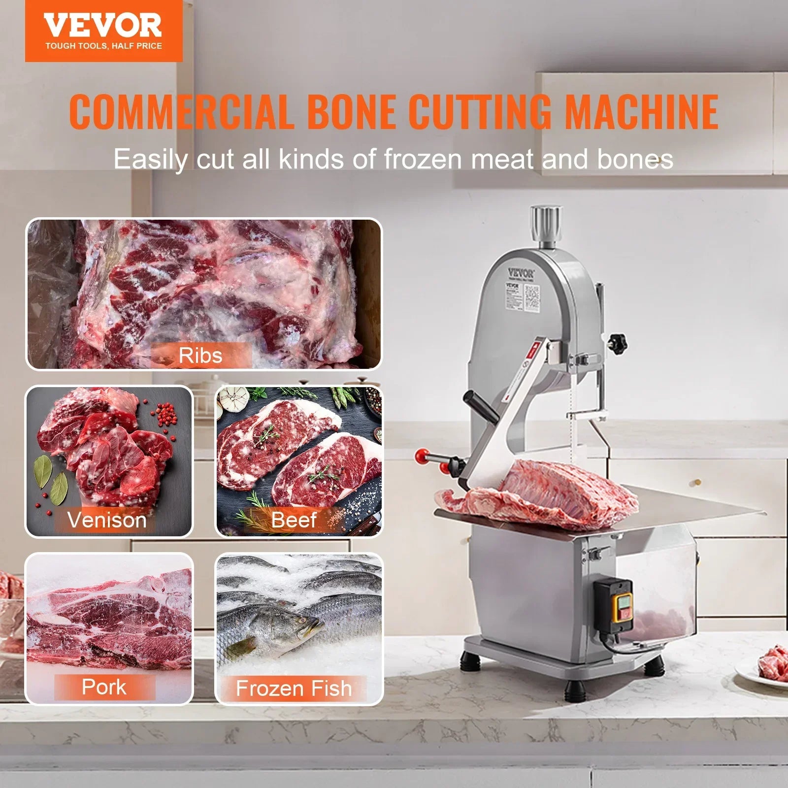 VEVOR 1500W Commercial Electric Meat & Bone Saw Machine | Stainless Steel Blade & Countertop Workbench Bandsaw - Premium saw from Lizard Vigilante - Just $601.08! Shop now at Lizard Vigilante