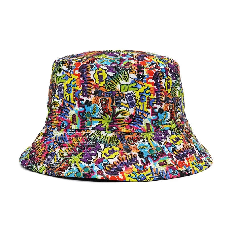 Summer Sun Protection Bucket Hat for Men Women Panama Cap Print Hip Hop Gorros Fishing Fisherman Hat Double Side Wear Fashion - Premium T-Shirts from Lizard Vigilante - Just $7.99! Shop now at Lizard Vigilante