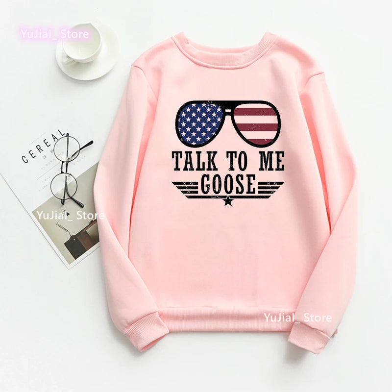 Talk To Me Goose Women's Sweatshirt Graphic Print American Flag Hoodies Femme Fashion Long-Sleeved Top - Premium Sweatshirt from Lizard Vigilante - Just $39.99! Shop now at Lizard Vigilante