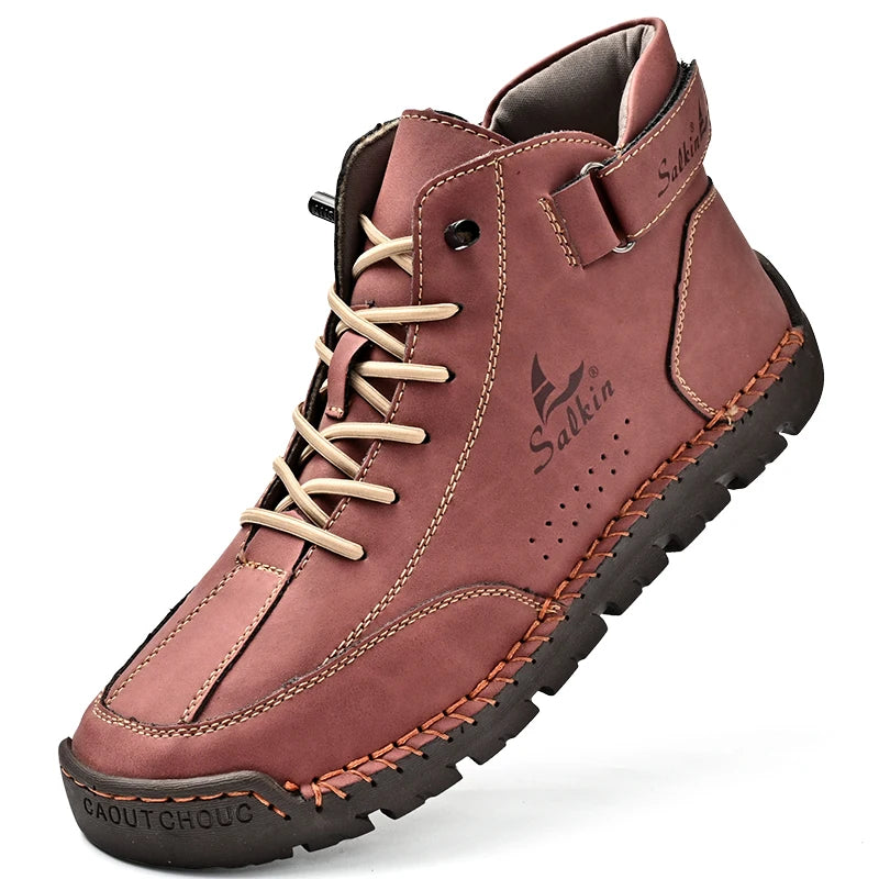 Handmade Leather Men’s Ankle Boots – Breathable Casual Outdoor Lace-Up Design Sneakers - Premium boots from Lizard Vigilante - Just $78.88! Shop now at Lizard Vigilante