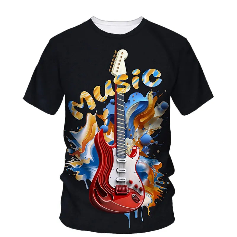 Fashion Trend Rock Music Guitar Boy Fashion Brand Creative 3d Printed Round Neck Shirt Short Sleeve T-Shirt Plus Size Clothing - Premium guitar shirt from Lizard Vigilante - Just $23.99! Shop now at Lizard Vigilante