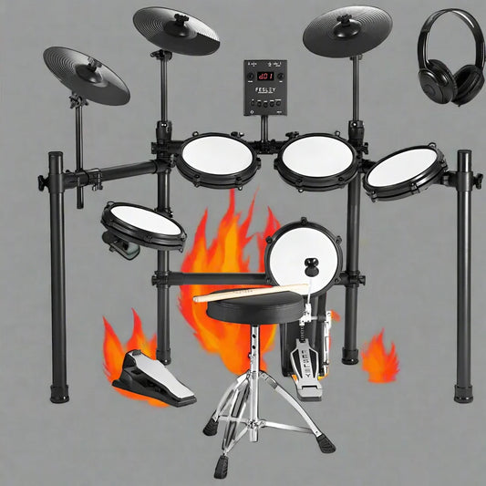 Ultimate Beginner Electric Drum Set – Quiet Mesh Pads, Dual-Zone Snare, Kick Drum & Bluetooth Sound Library - Premium electric drums from Lizard Vigilante - Just $533.88! Shop now at Lizard Vigilante