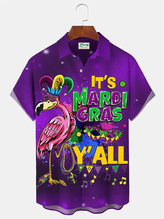 2024 Men's Mardi Gras Shirt 3D Print Short Sleeve Casual Shirts Streetwear Loose Plus Size Mens Hawaiian Shirts Tops T-Shirt