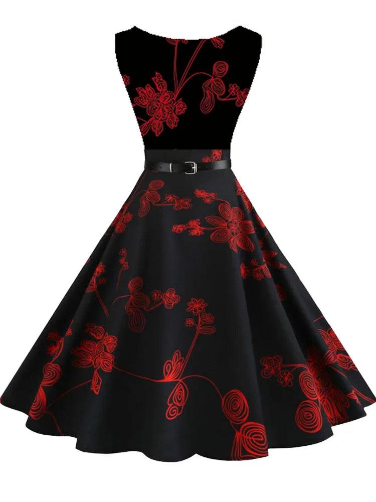 Summer Women Dresses Casual Floral Retro Vintage 50s 60s Robe Rockabilly Swing Pinup Vestidos Valentines Day Party Dress - Lizard Vigilante