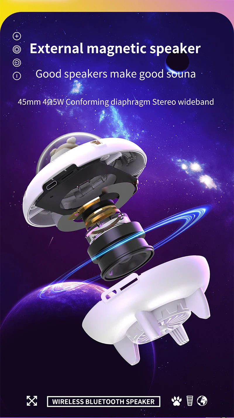 New Mini Computer Speaker Portable Bluetooth Speaker RGB LED Light UFO Spaceship Audio Wireless Speaker Best Gift Support TF