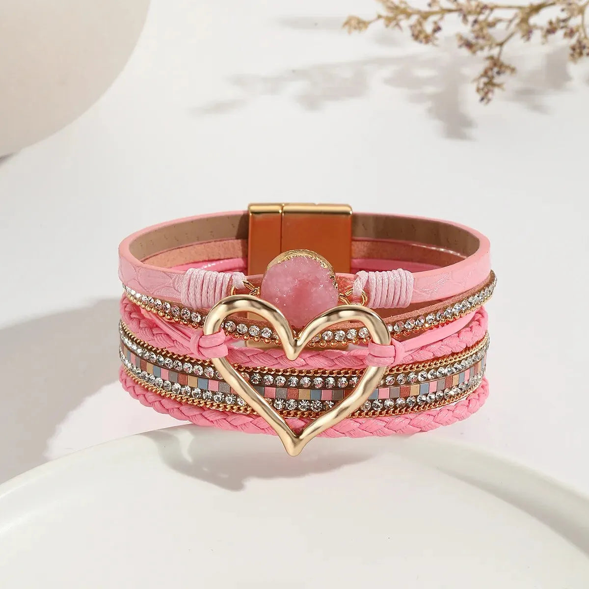 Love Heart New Metal Charm Leather Bracelets for Women Fashion Bohemian Rhinestone Resin Wrap Bracelet Bangle Couple Jewelry - Premium bracelet from Lizard Vigilante - Just $19.99! Shop now at Lizard Vigilante