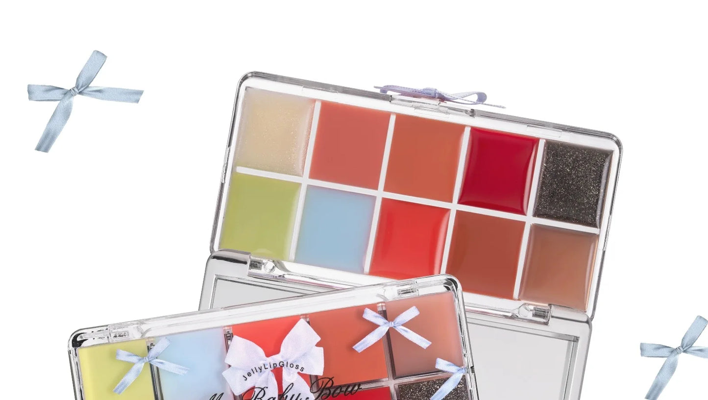 FLORTTE 10-Color Lip Palette Lip Gloss and Lipstick Glossy Moisturizing Pigmented Multifunctional Easy to Apply