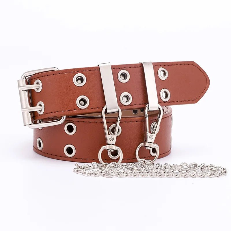 Women's Punk Chain Belt - Alloy Buckle, PU Leather - Premium belt from Lizard Vigilante - Just $18.99! Shop now at Lizard Vigilante