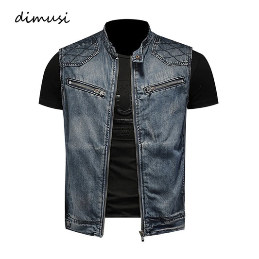 DIMUSI Mens Denim Vests Vintage Fashion Design Retor Sleeveless Jackets Men Streetwear Ripped Hole Punk Jean Waistcoats Clothing - Premium vest from Lizard Vigilante - Just $48.88! Shop now at Lizard Vigilante