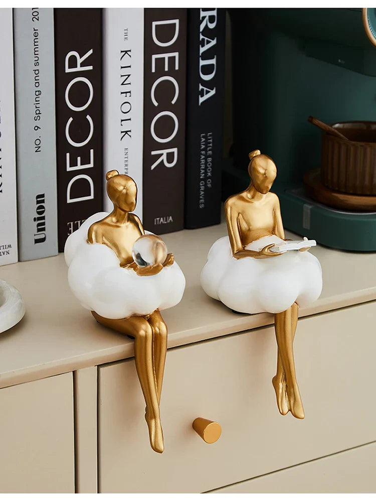 Sitting ballet girl art Golden sculpture Sitting posture ornament home accessories Statuettes Figurines office decor Statues