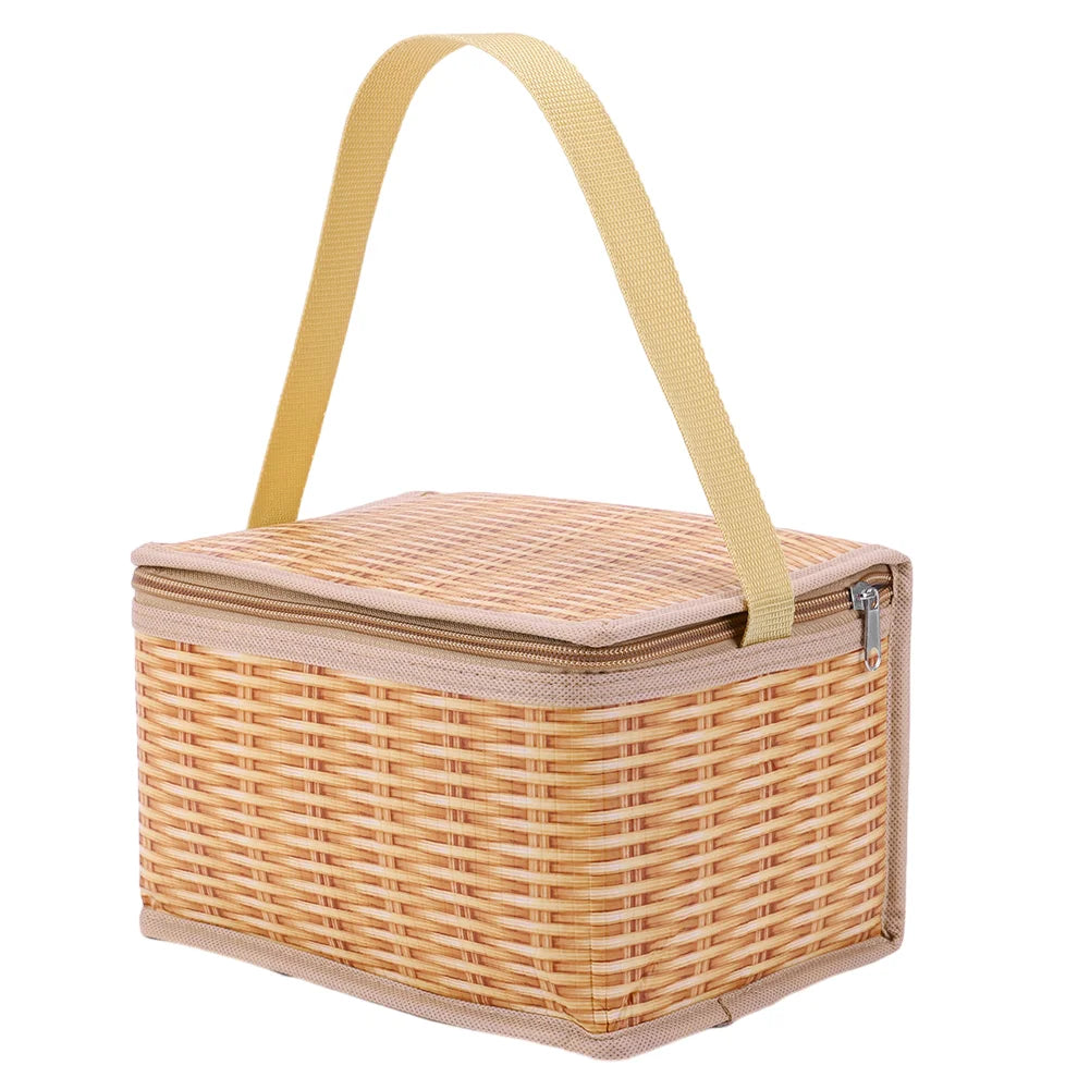 Wicker Rattan Outdoor Camping Picnic Bag Portable Waterproof Tableware Insulated Thermal Cooler Food Container Basket for Picnic - Premium  from Lizard Vigilante - Just $16.99! Shop now at Lizard Vigilante