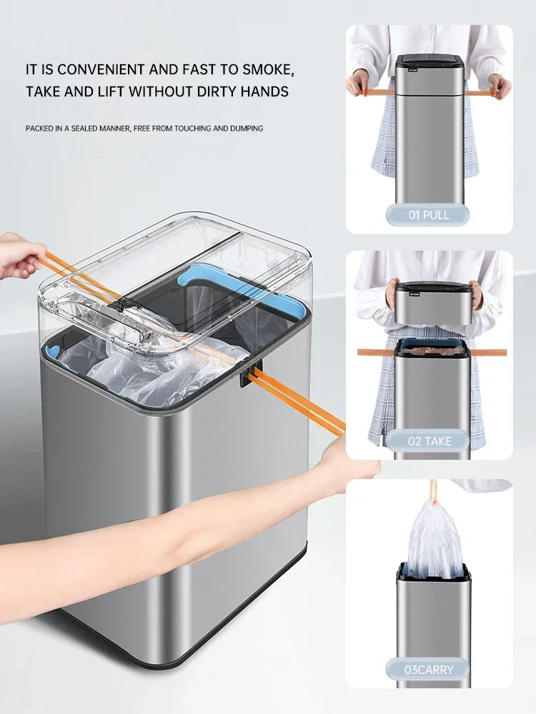 Smart Trash Can 20L 30 40 50 60 Liters Wastebasket Large Kitchen Garbage Cube Home Automatic Stainless Steel Garbage Bin Dustbin